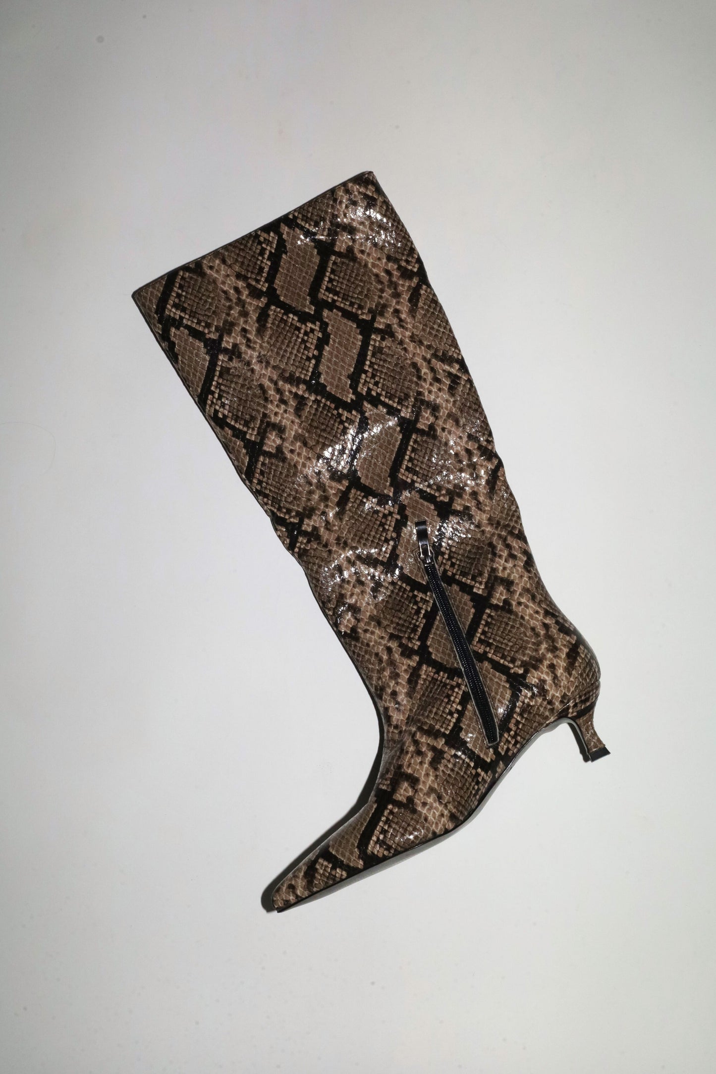 Tamara Beige Snake Vegan Leather Boots 50 mm