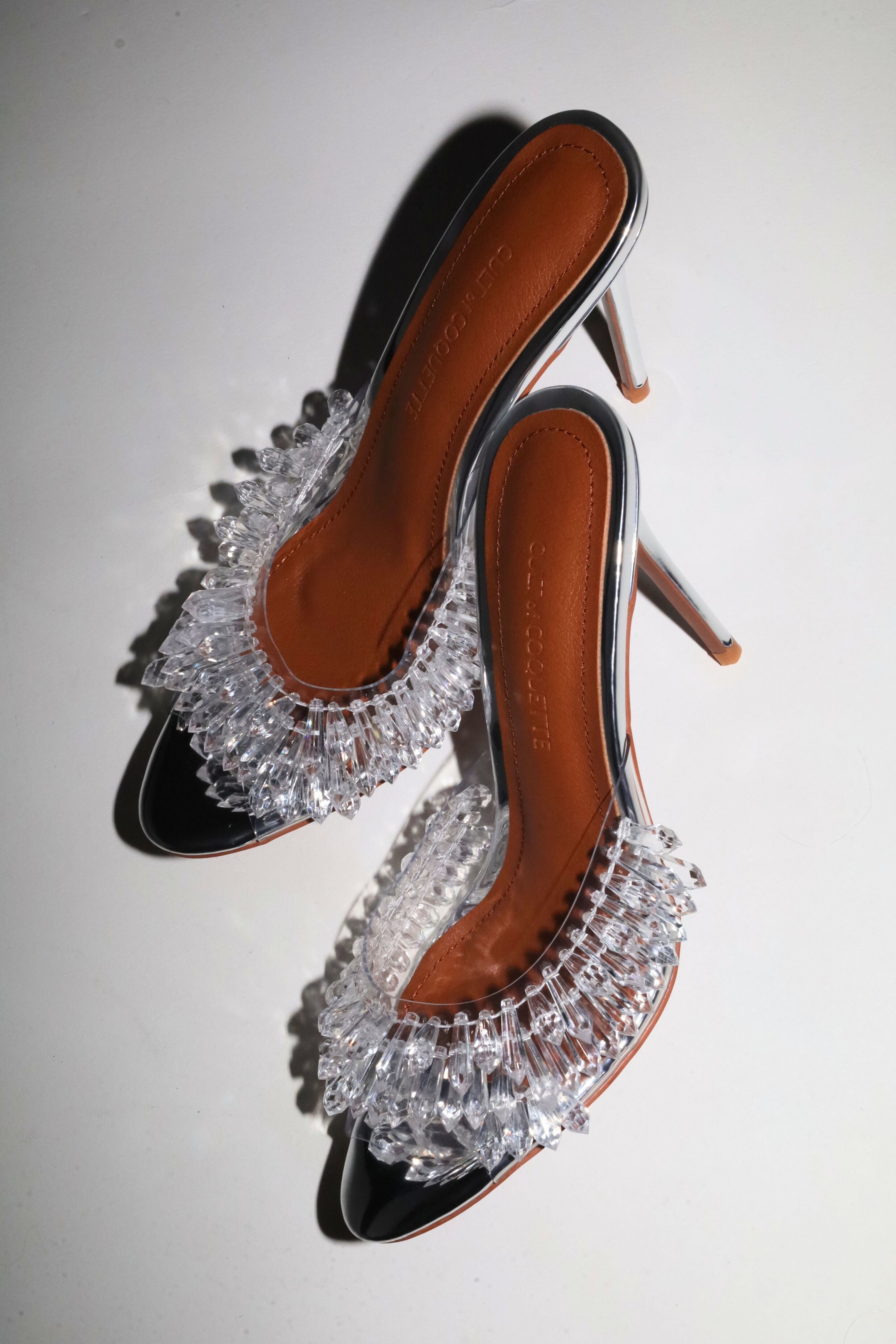 Goldie Clear Drip Chandelier Open Toe Mules 100 mm – Cult of Coquette