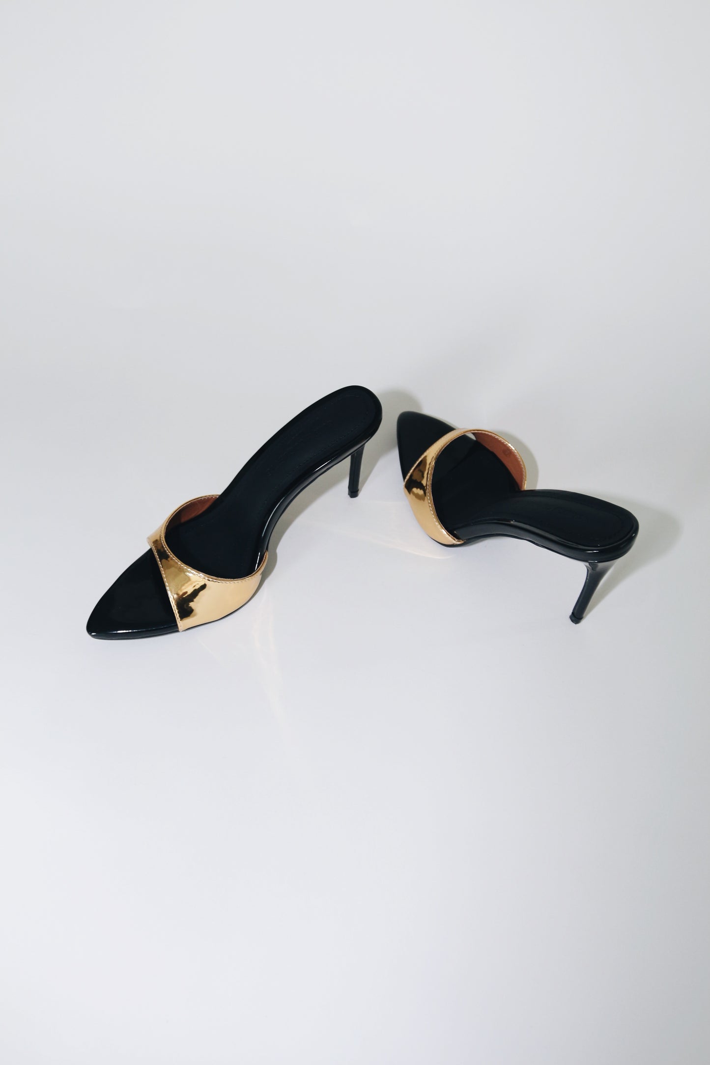 Gia Gold & Black Patent Leather Vegan Mules 80 mm