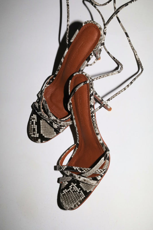 Giorgia Grey Snake Vegan Leather Anklestrap Heel 100 mm