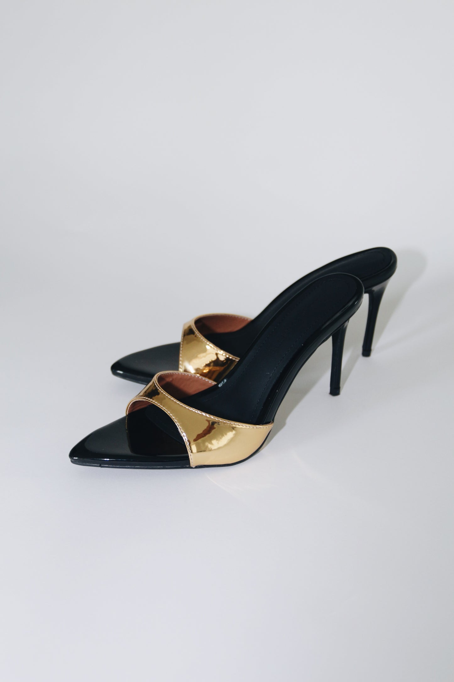 Gia Gold & Black Patent Leather Vegan Mules 80 mm