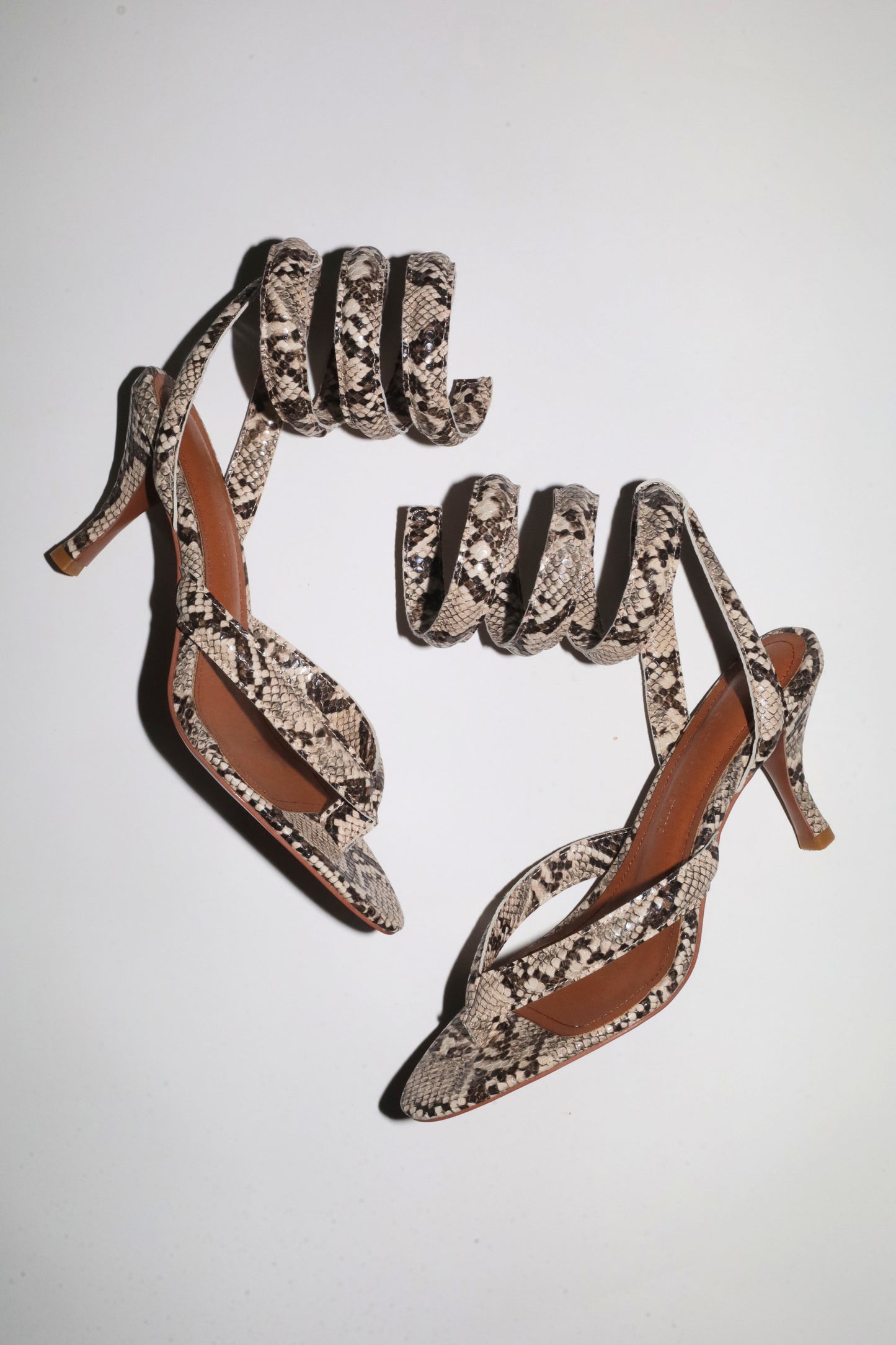 Georgina Beige Snake Thong Heel 75 mm
