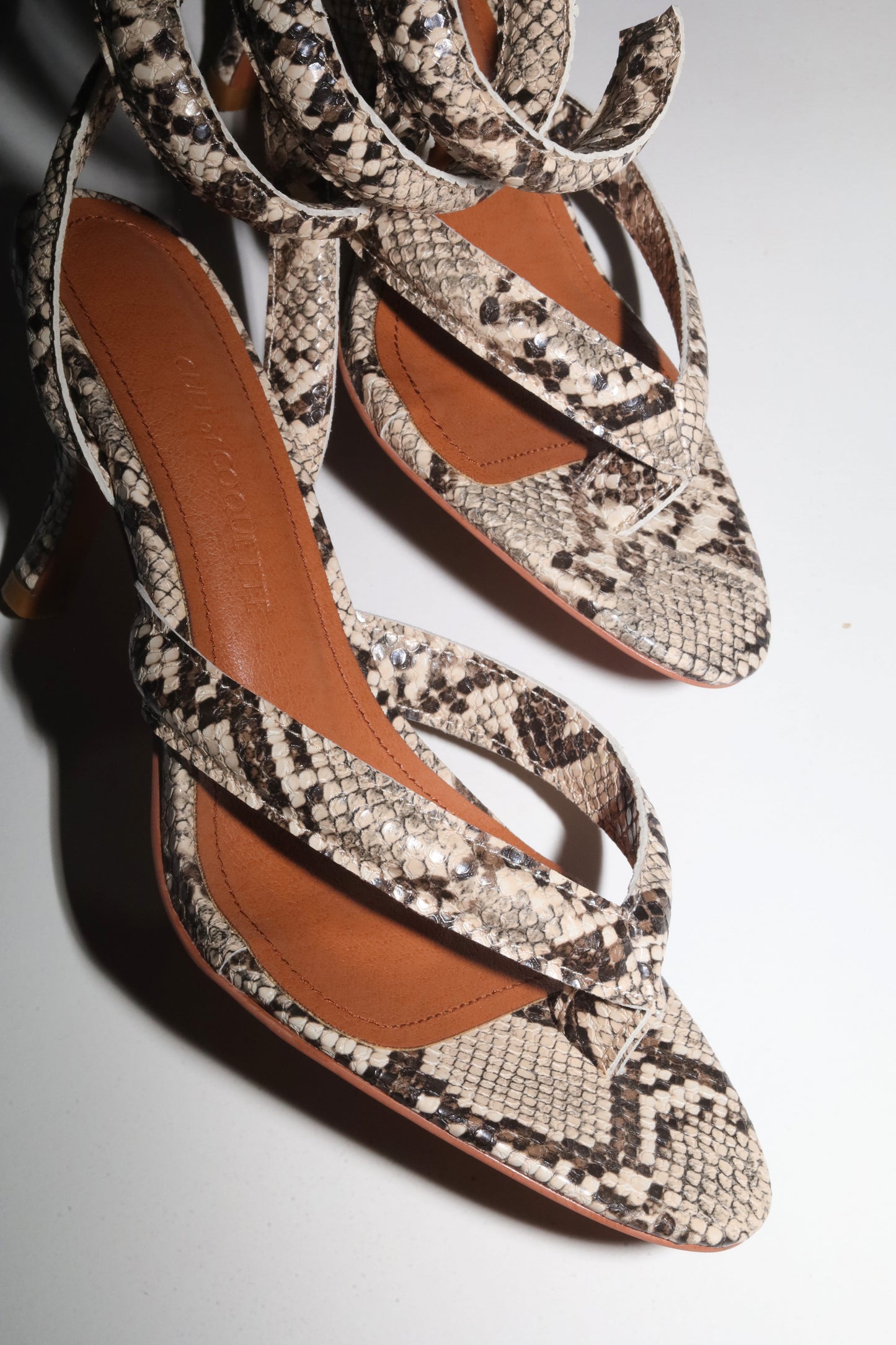 Georgina Beige Snake Thong Heel 75 mm