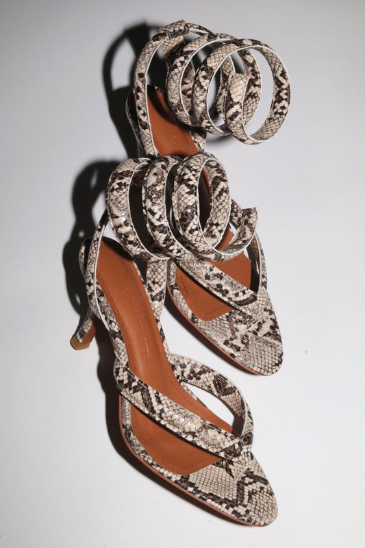 Georgina Beige Snake Thong Heel 75 mm