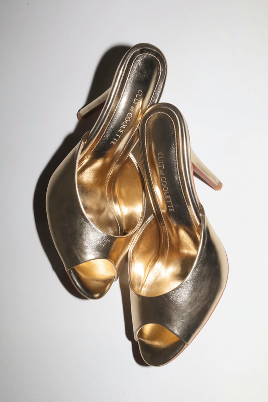 Ford White Gold Leather Open Toe Mules