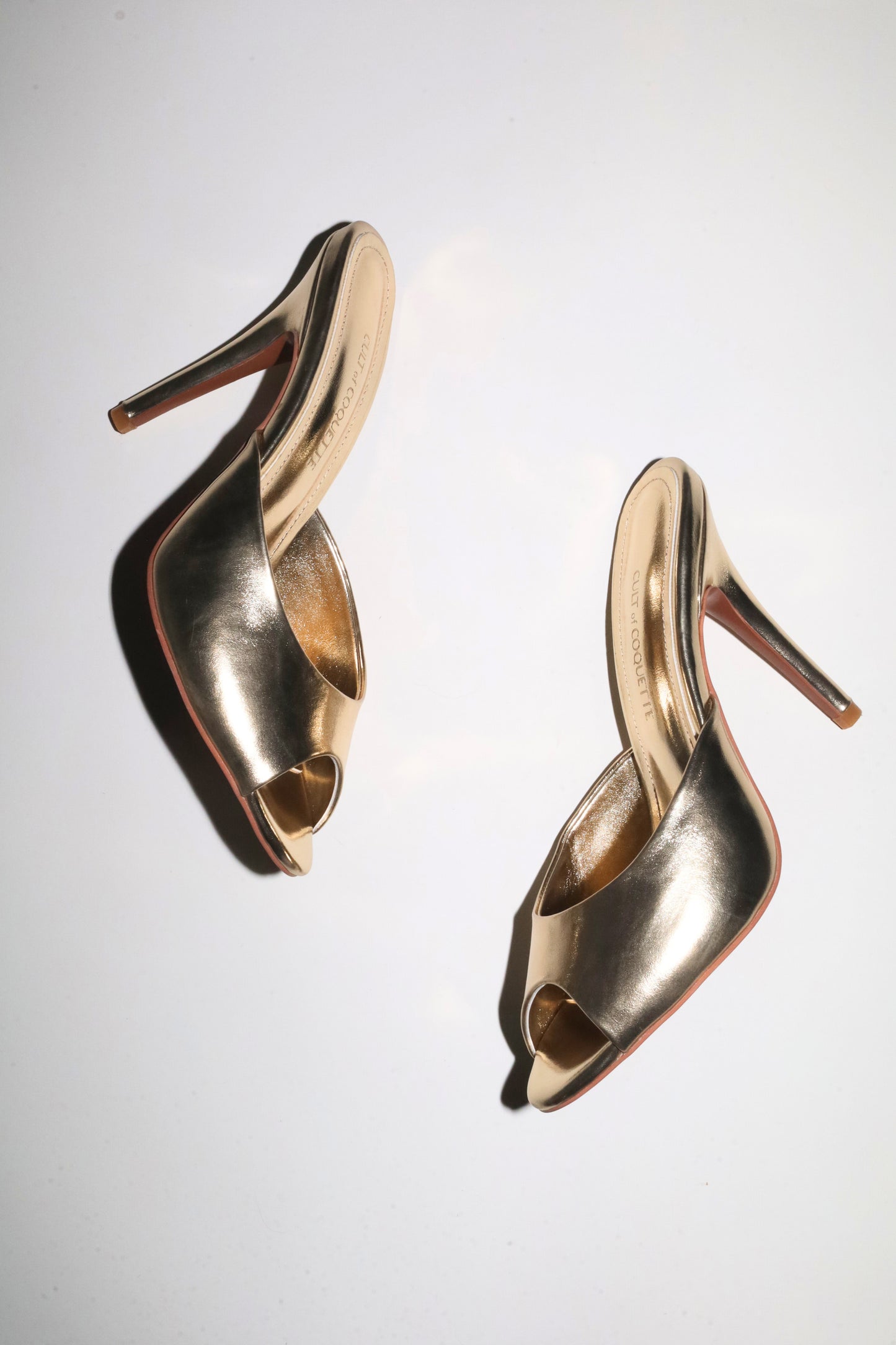 Ford White Gold Leather Open Toe Mules