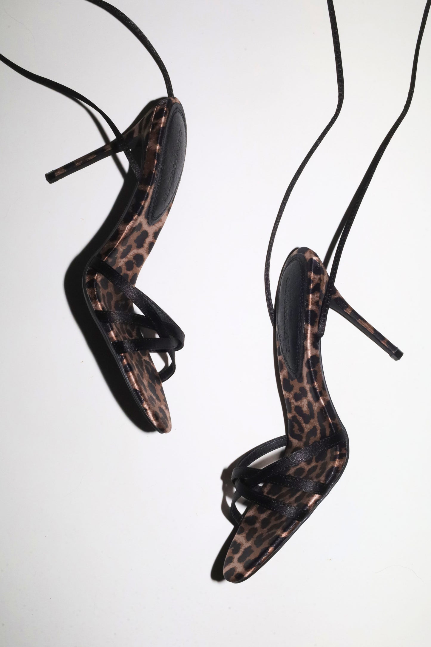 Giorgia Black Leopard Satin Anklestrap Heel 100 mm