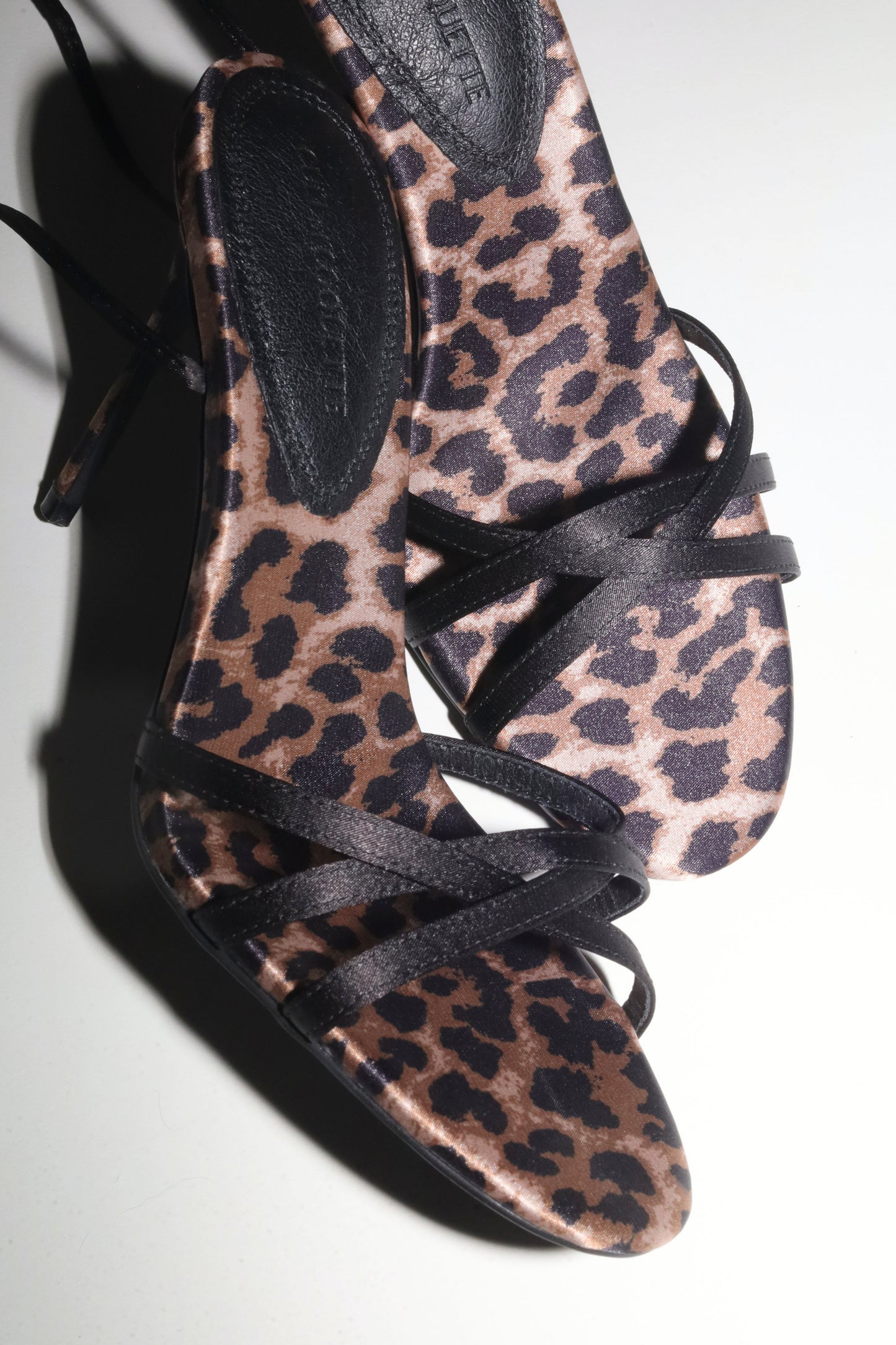 Giorgia Black Leopard Satin Anklestrap Heel 100 mm