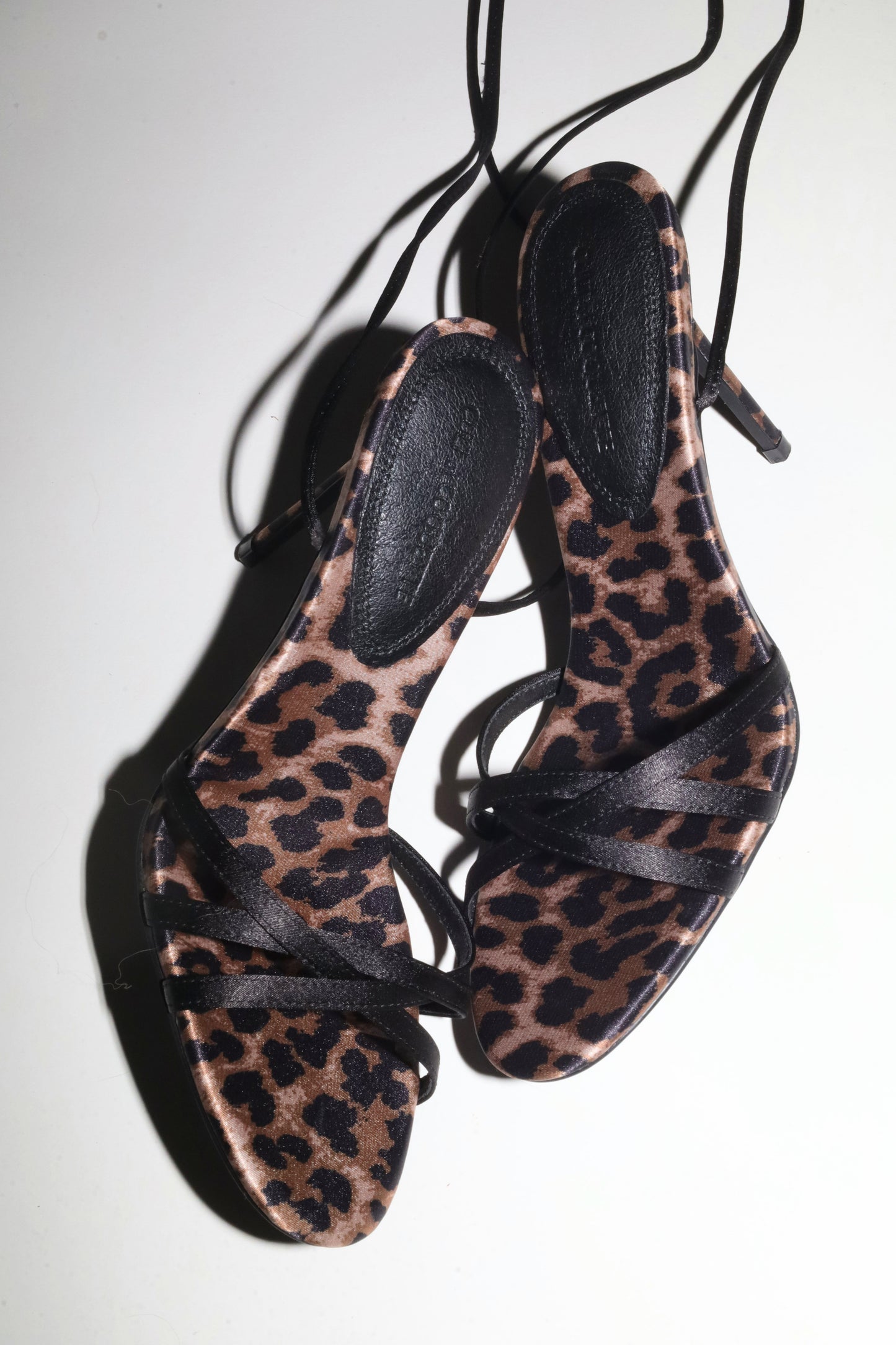 Giorgia Black Leopard Satin Anklestrap Heel 100 mm