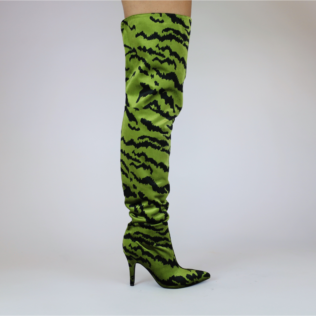 Jane green Velvet Tiger Print Thigh High Boots