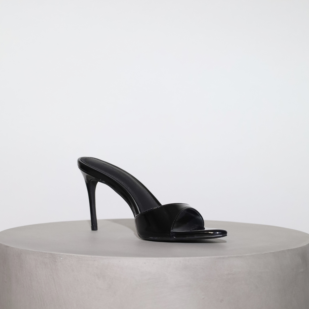 Gia Black Patent Leather Vegan Mules 80 mm