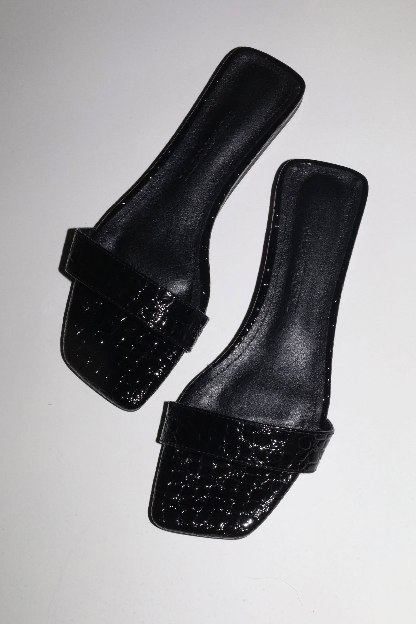 Elle Black Croc Flat Slide
