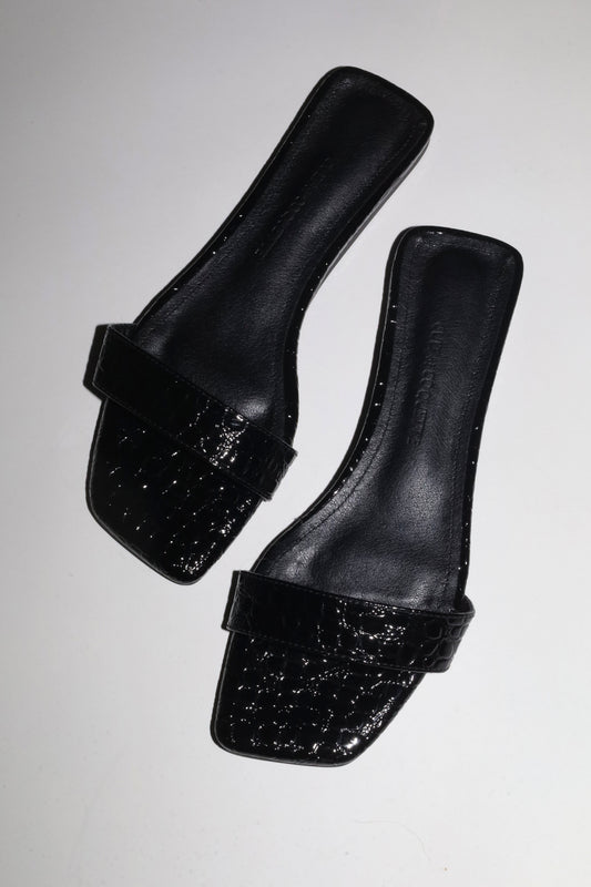 Elle Black Croc Flat Slide