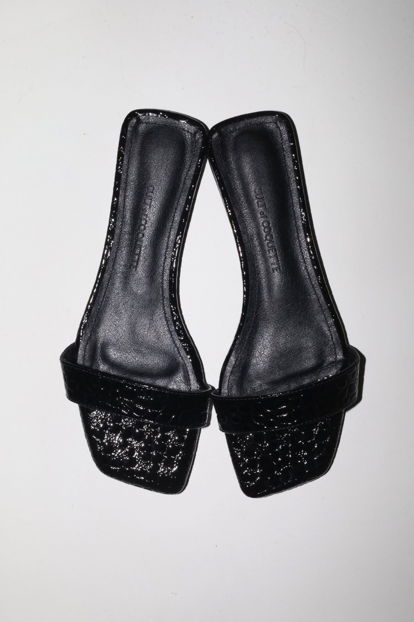 Elle Black Croc Flat Slide