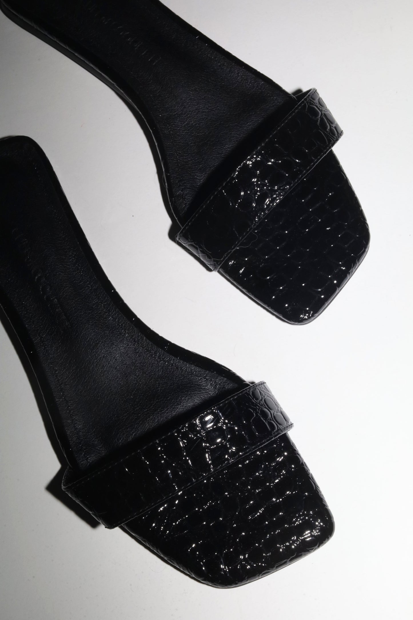 Elle Black Croc Flat Slide