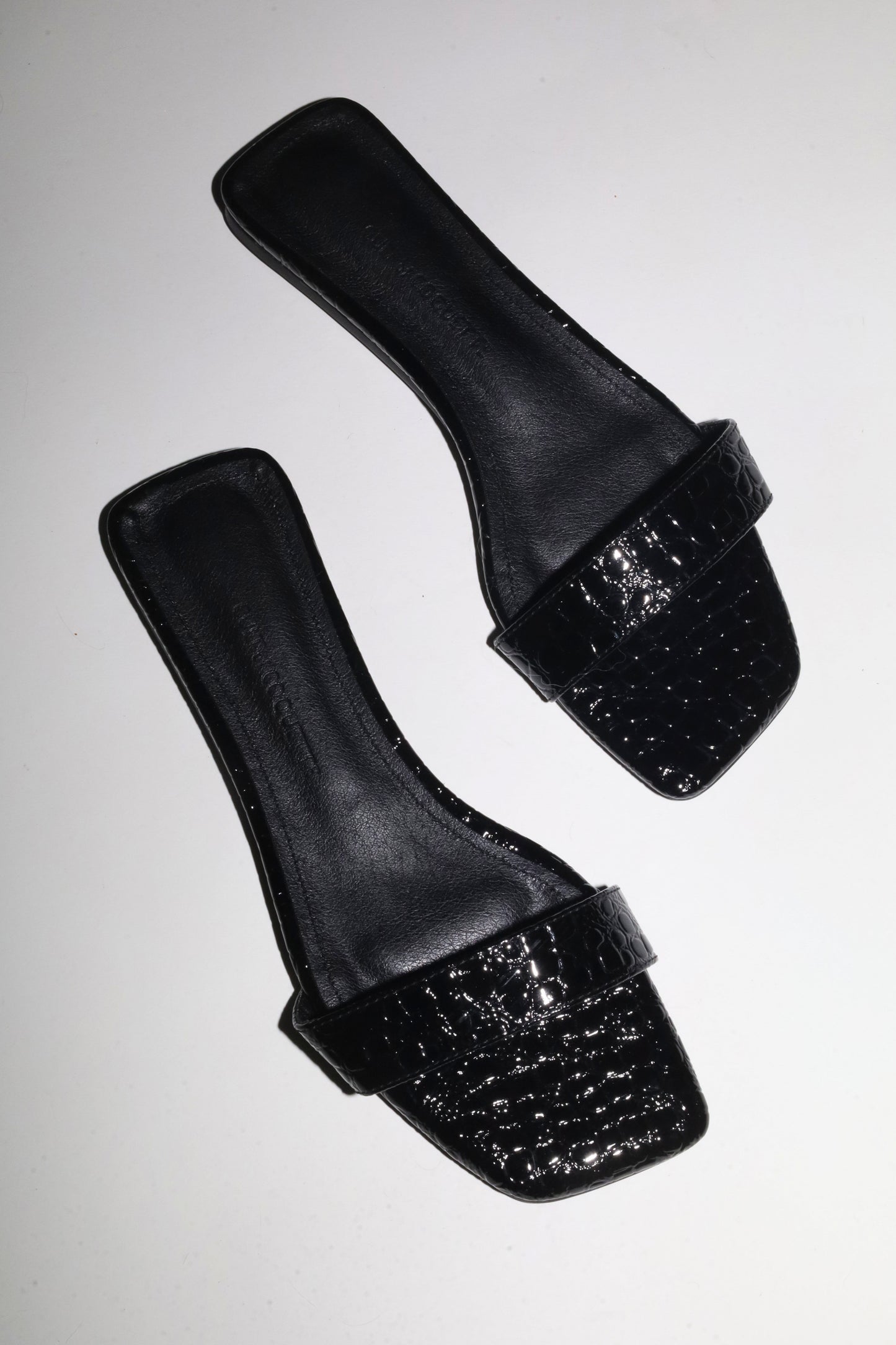 Elle Black Croc Flat Slide