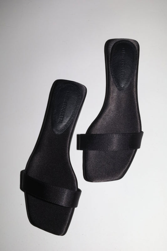 Elle Black Satin Flat Slide