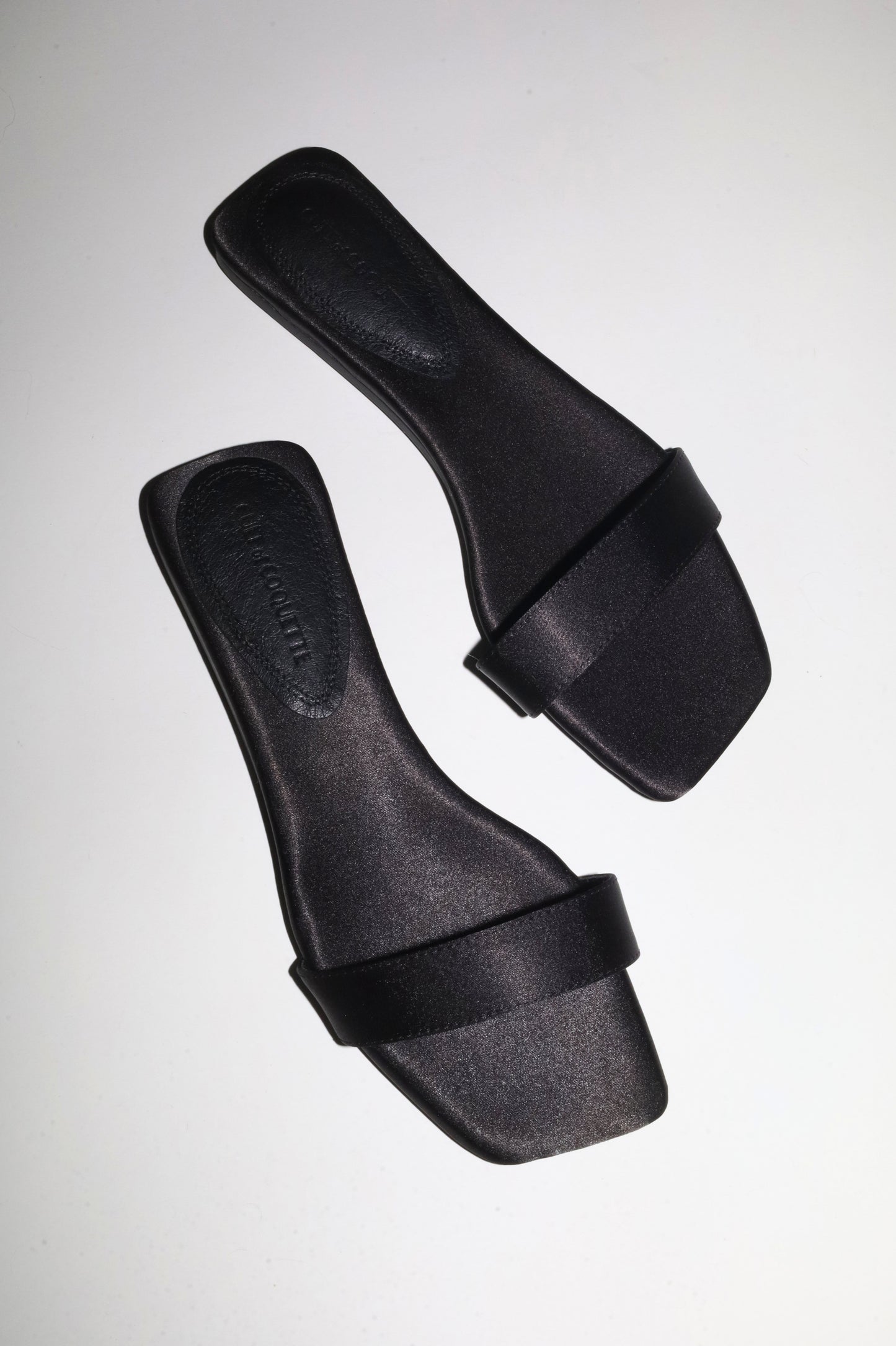 Elle Black Satin Flat Slide