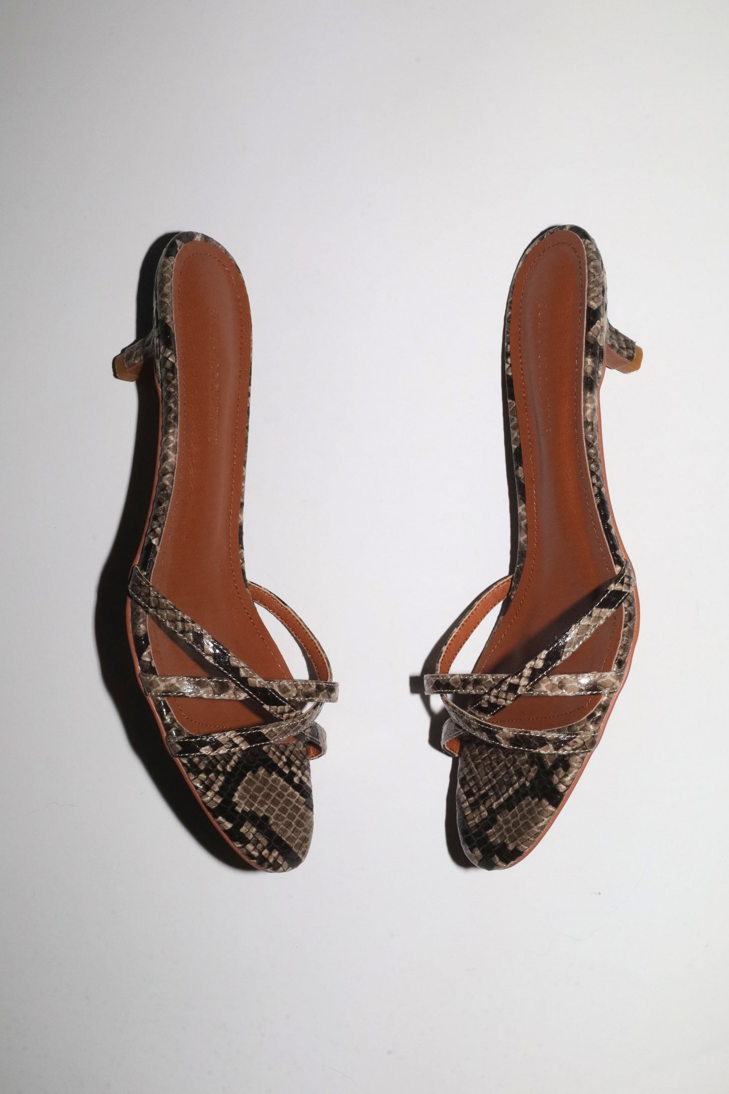 Romy Beige Snake Strappy Kitten Mules 40 mm