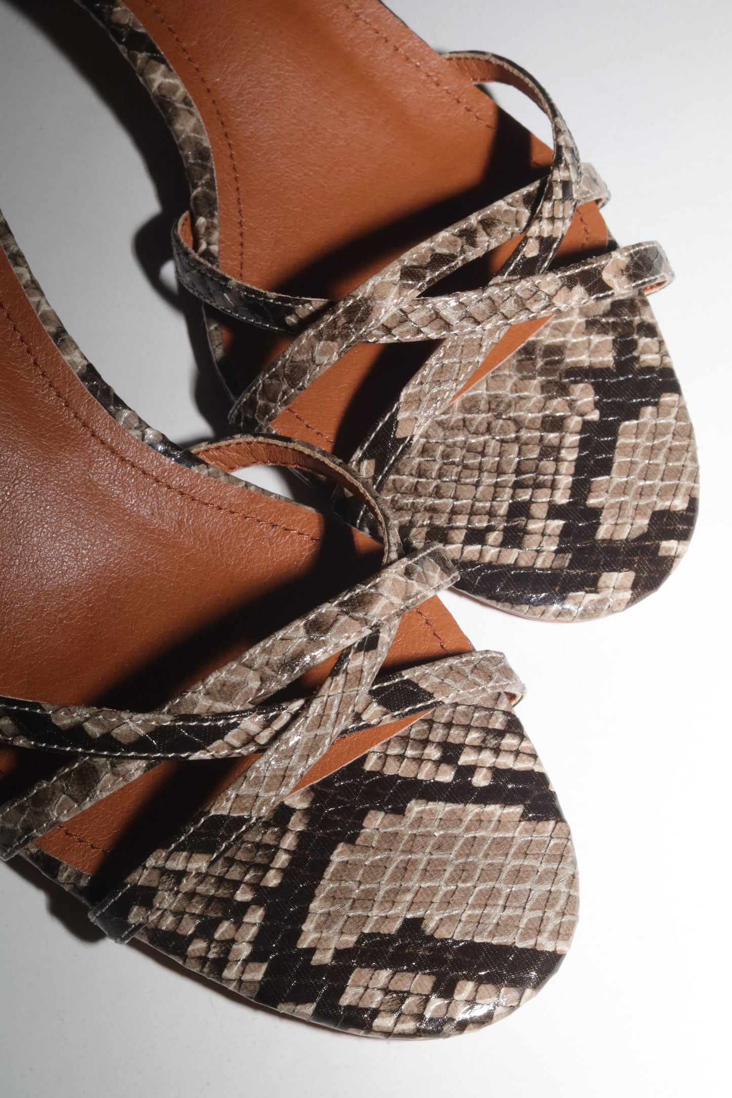 Romy Beige Snake Strappy Kitten Mules 40 mm
