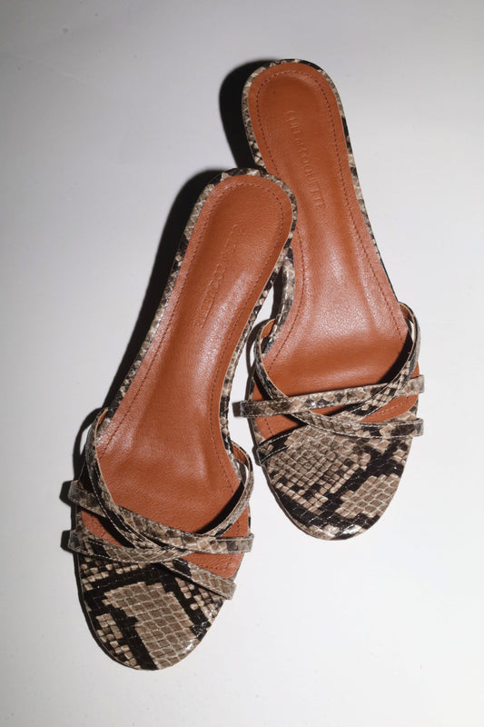 Romy Beige Snake Strappy Kitten Mules 40 mm