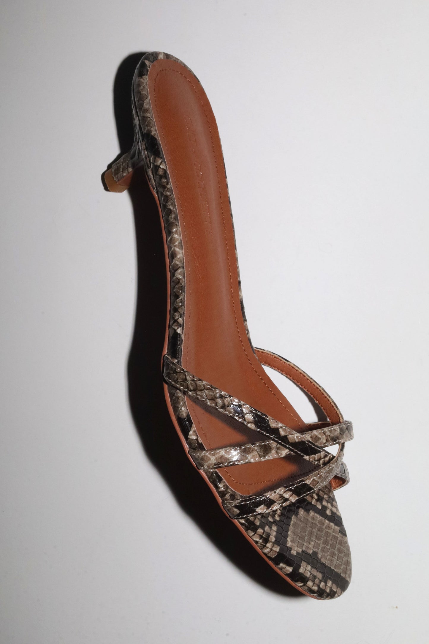 Romy Beige Snake Strappy Kitten Mules 40 mm