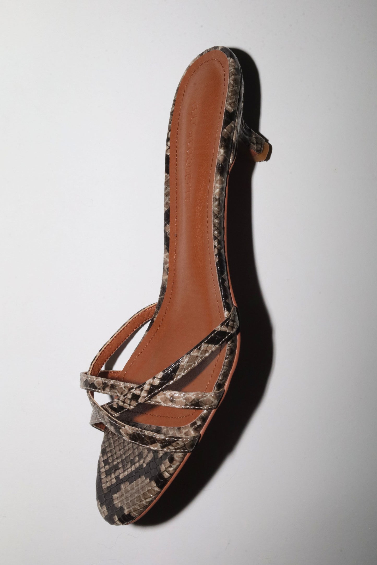 Romy Beige Snake Strappy Kitten Mules 40 mm