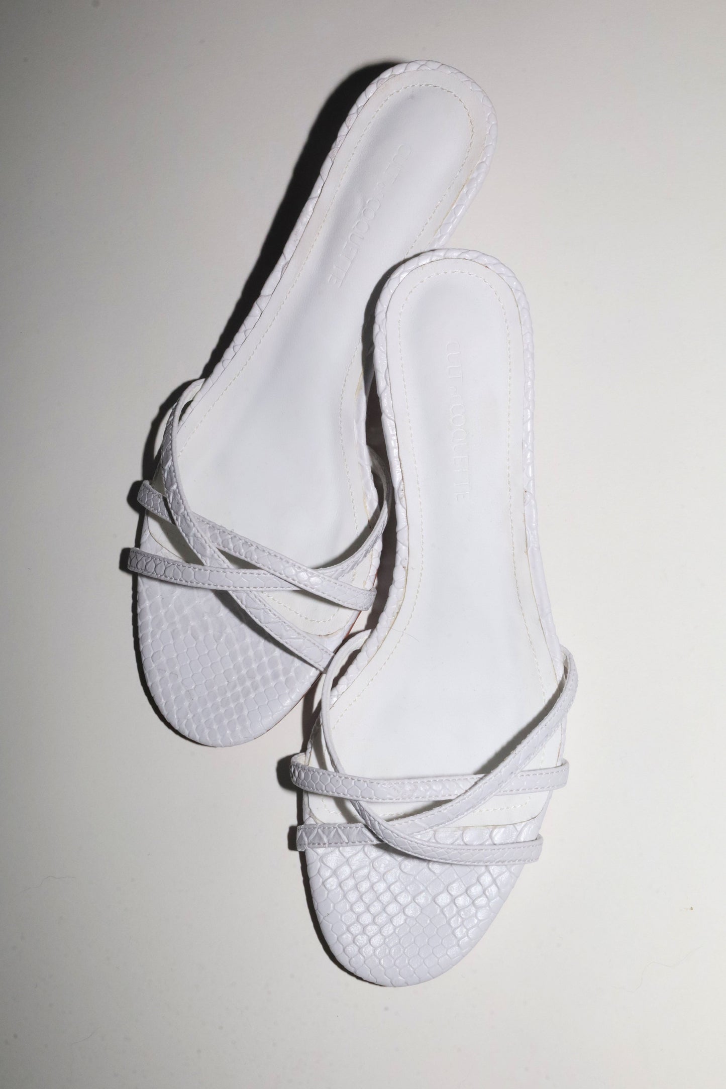 Romy White Reptile Strappy Kitten Mules 40 mm