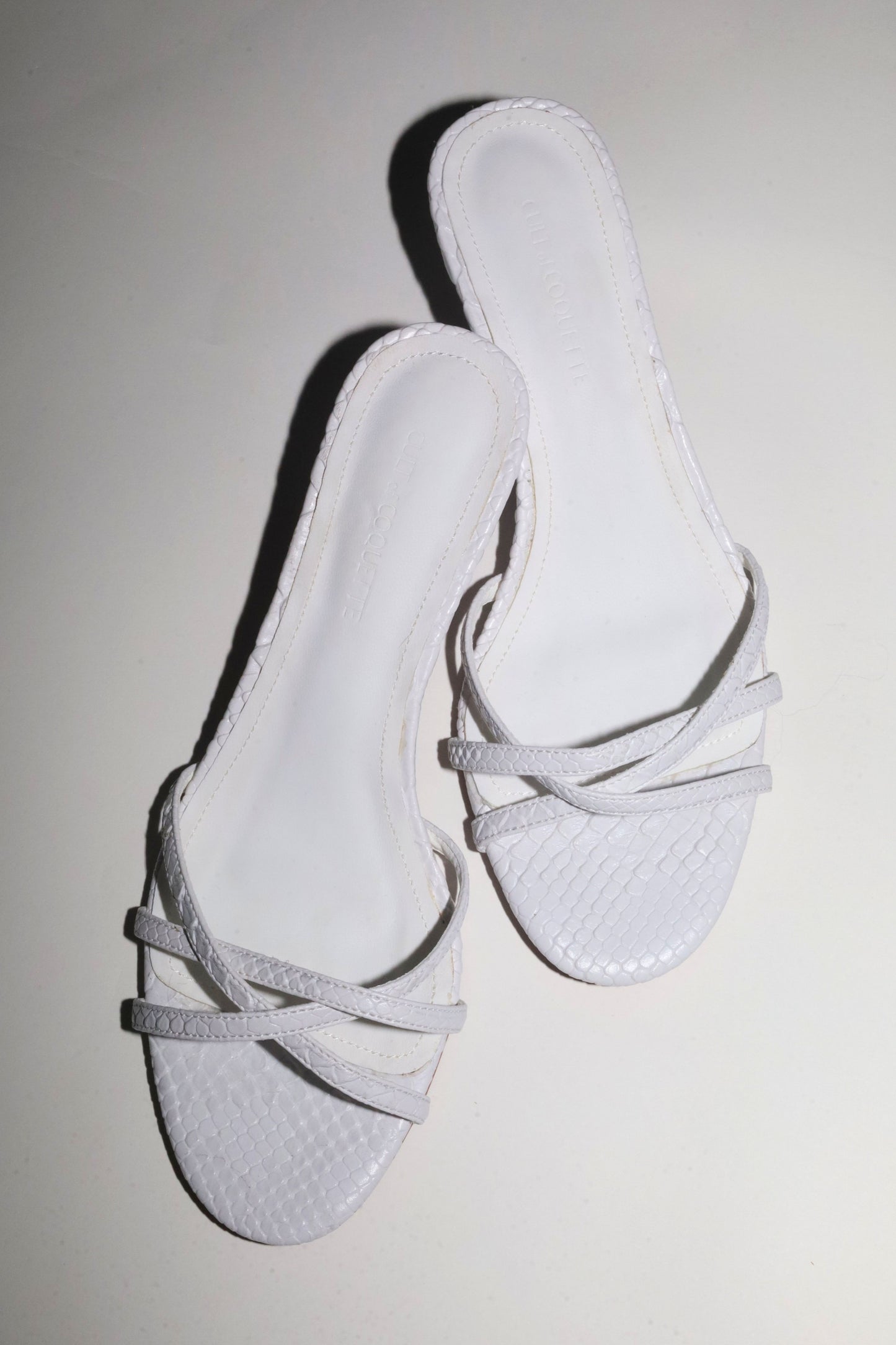 Romy White Reptile Strappy Kitten Mules 40 mm