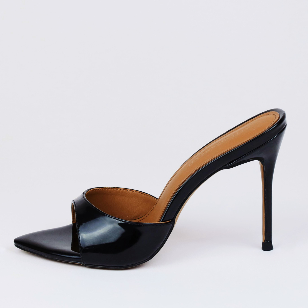 Gia Black Patent Leather Vegan Mules 100 mm