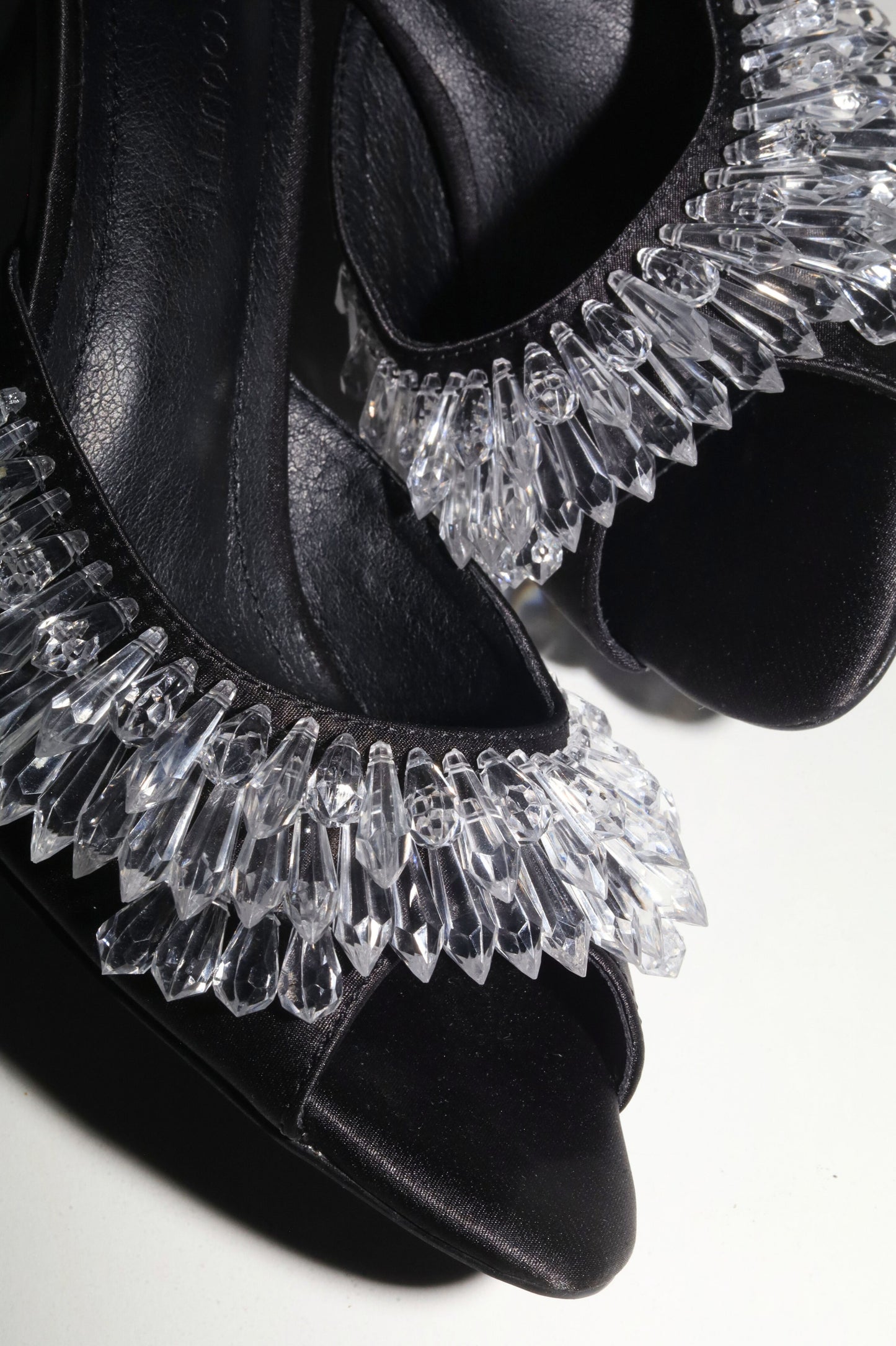 Goldie Black Satin Drip Chandelier Open Toe Mules 100 mm