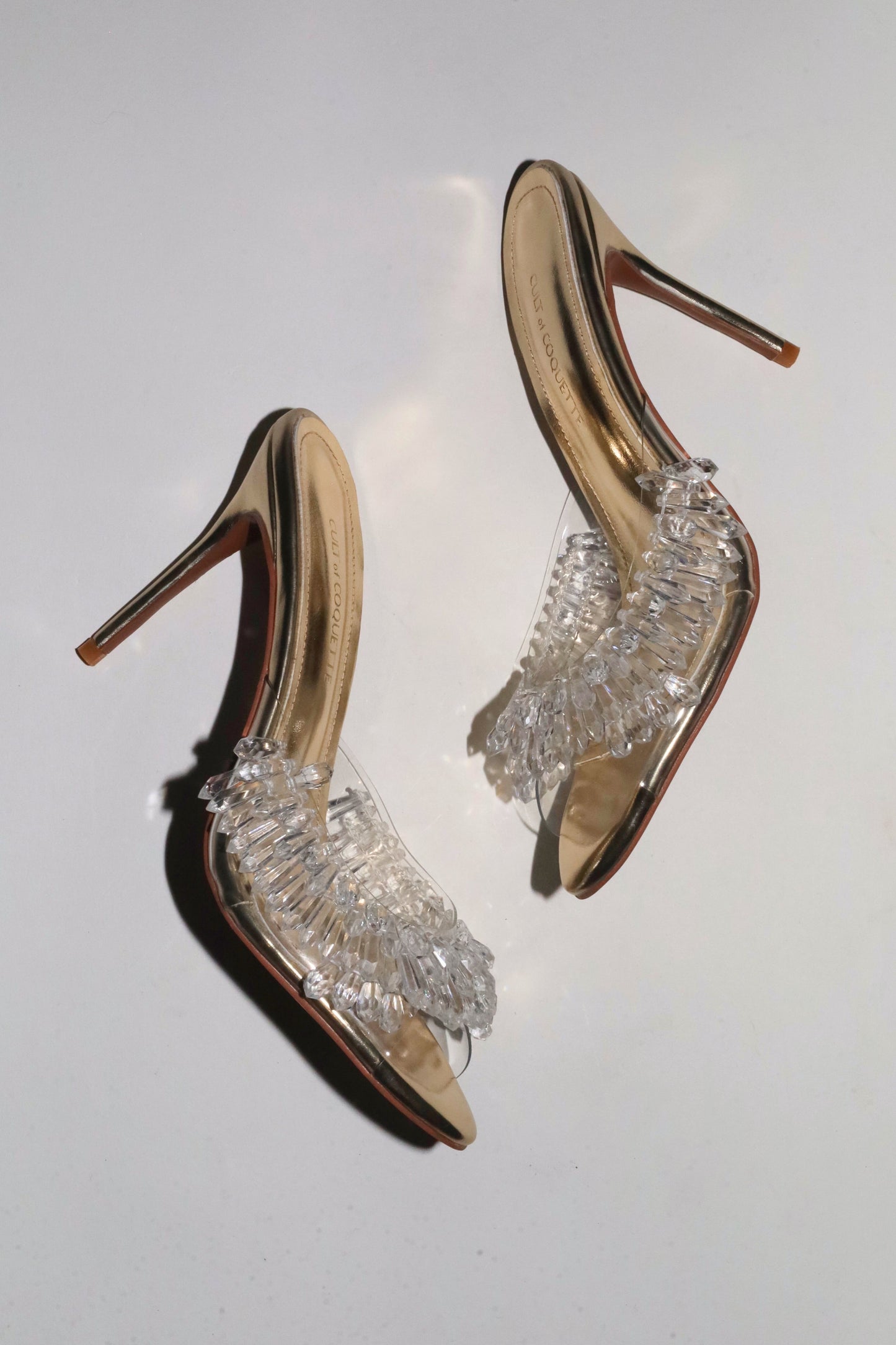Goldie White Gold Clear Drip Chandelier Open Toe Mules 100 mm