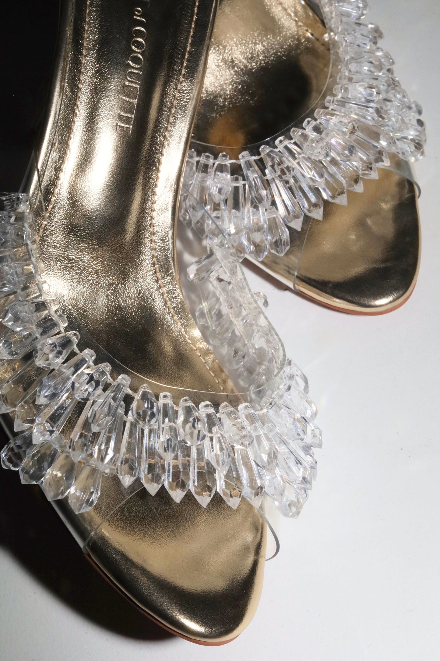 Goldie White Gold Clear Drip Chandelier Open Toe Mules 100 mm
