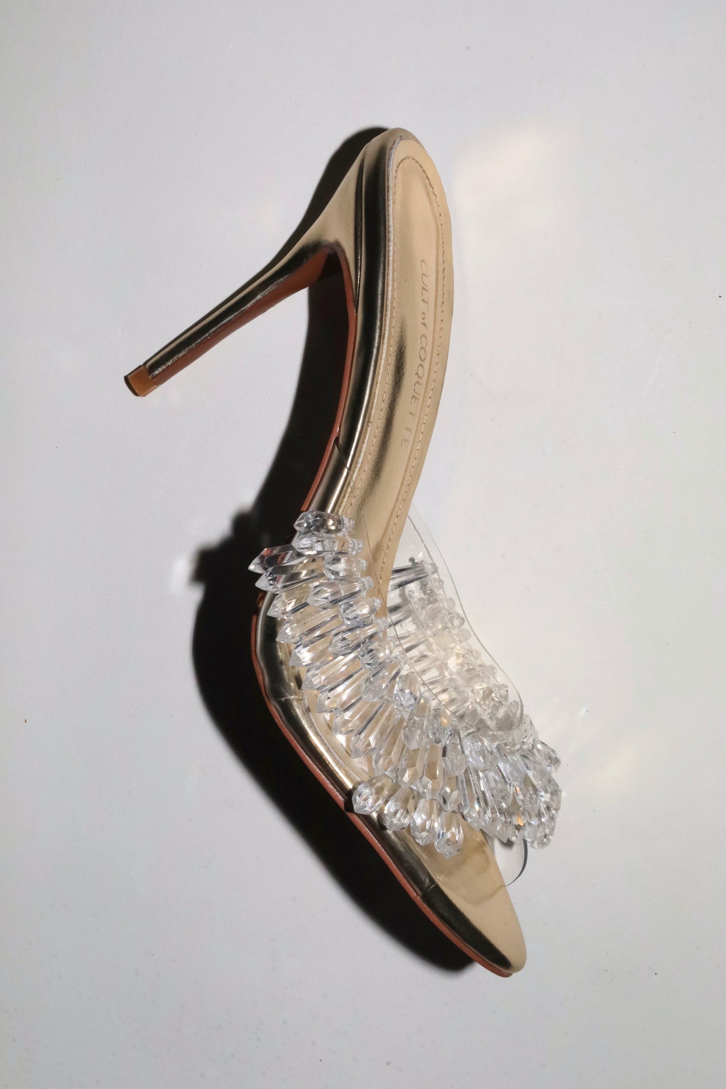 Goldie White Gold Clear Drip Chandelier Open Toe Mules 100 mm