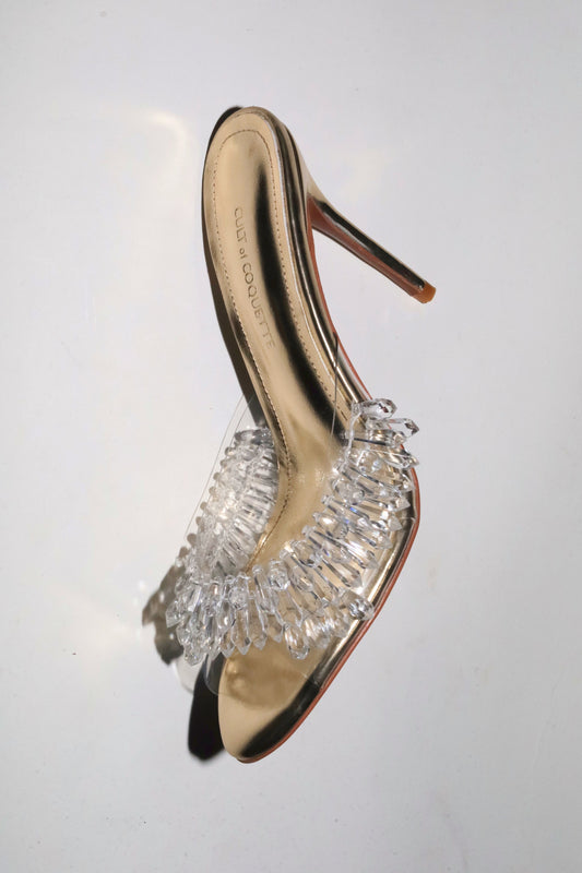 Goldie White Gold Clear Drip Chandelier Open Toe Mules 100 mm