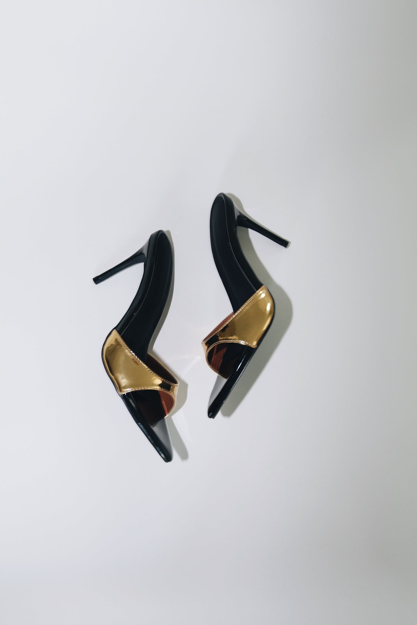 Gia Gold & Black Patent Leather Vegan Mules 80 mm