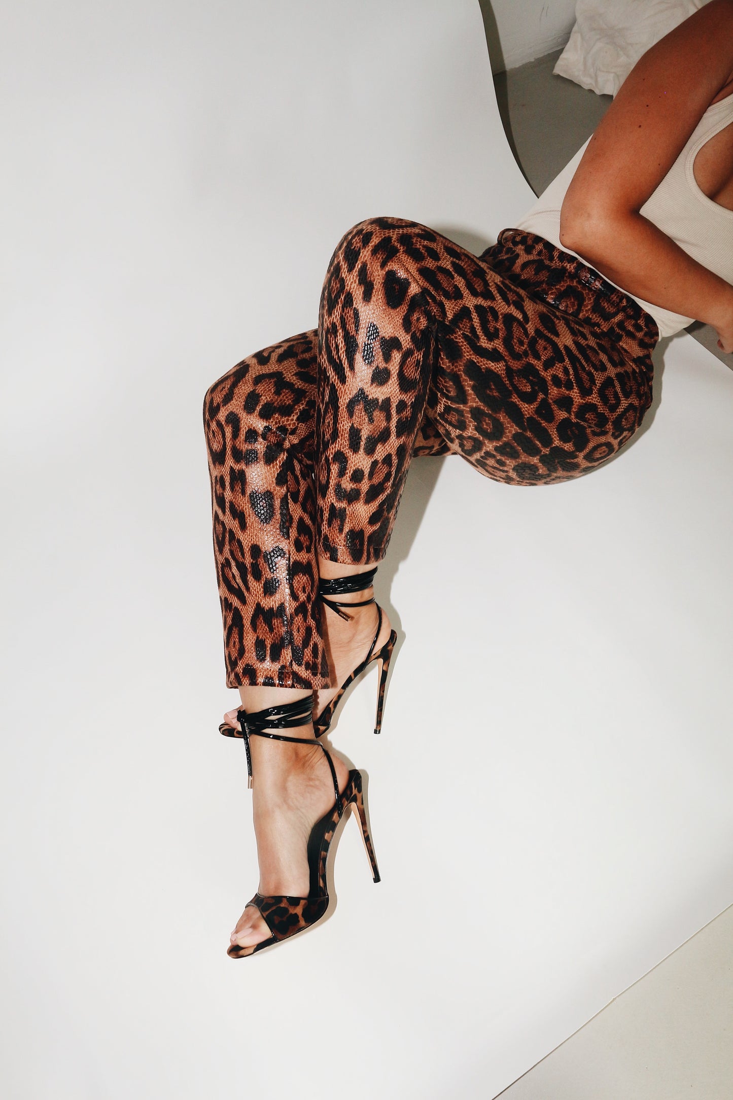 Monica 100 mm Leopard Vegan Wrap Sandal Heels