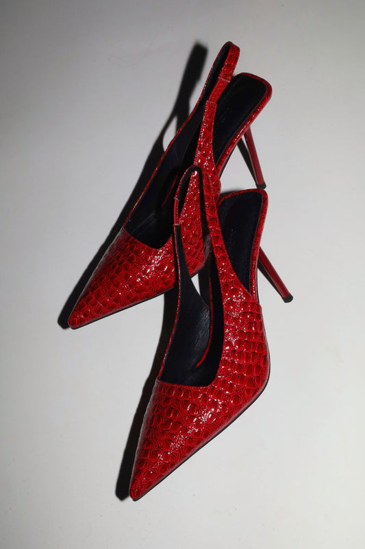 Elsa Slingback Pump Red Croc Patent 100 mm