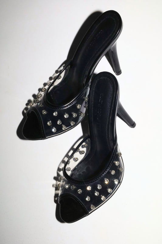 Bella Black Patent Open Toe Mules