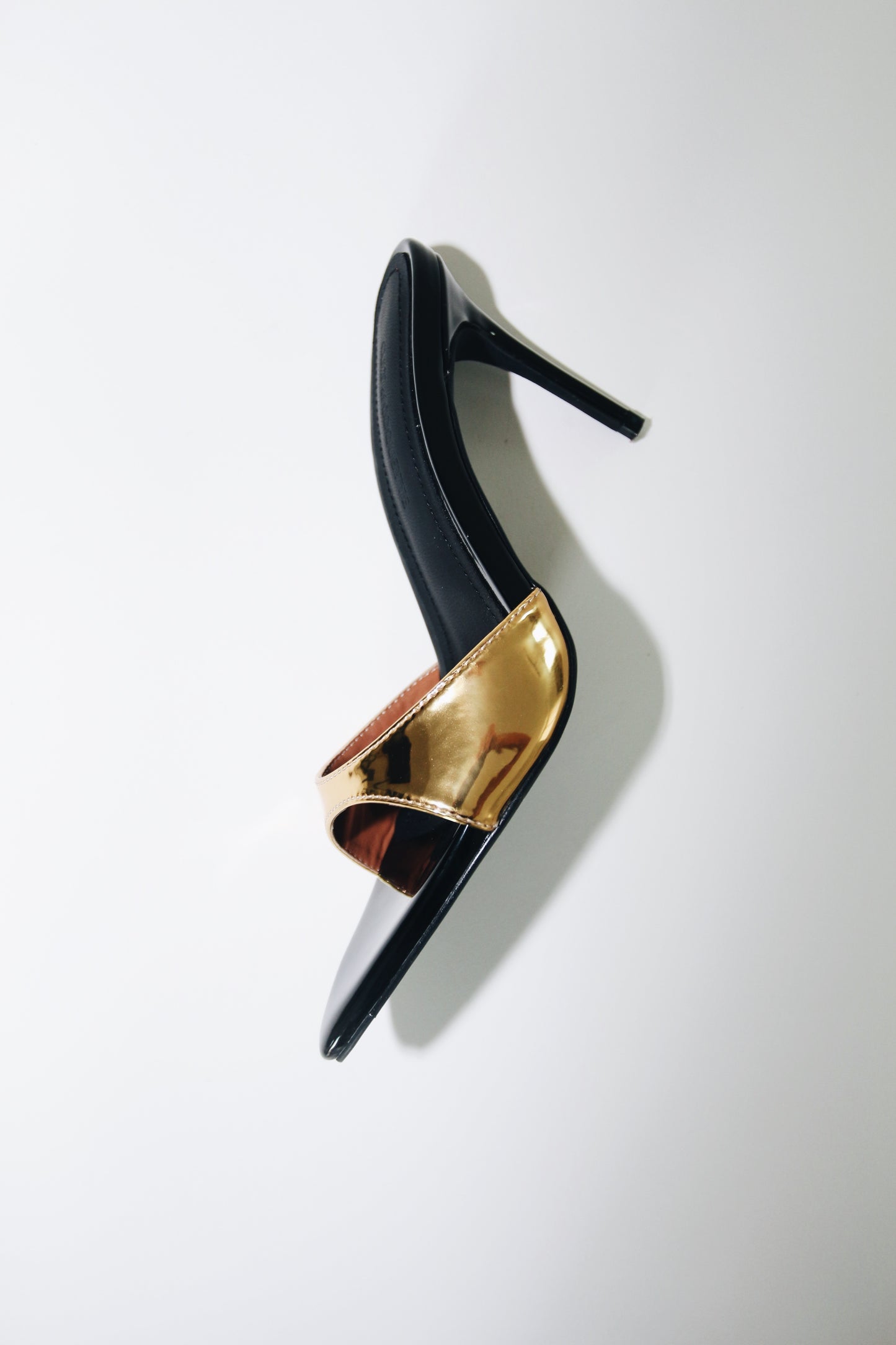 Gia Gold & Black Patent Leather Vegan Mules 80 mm