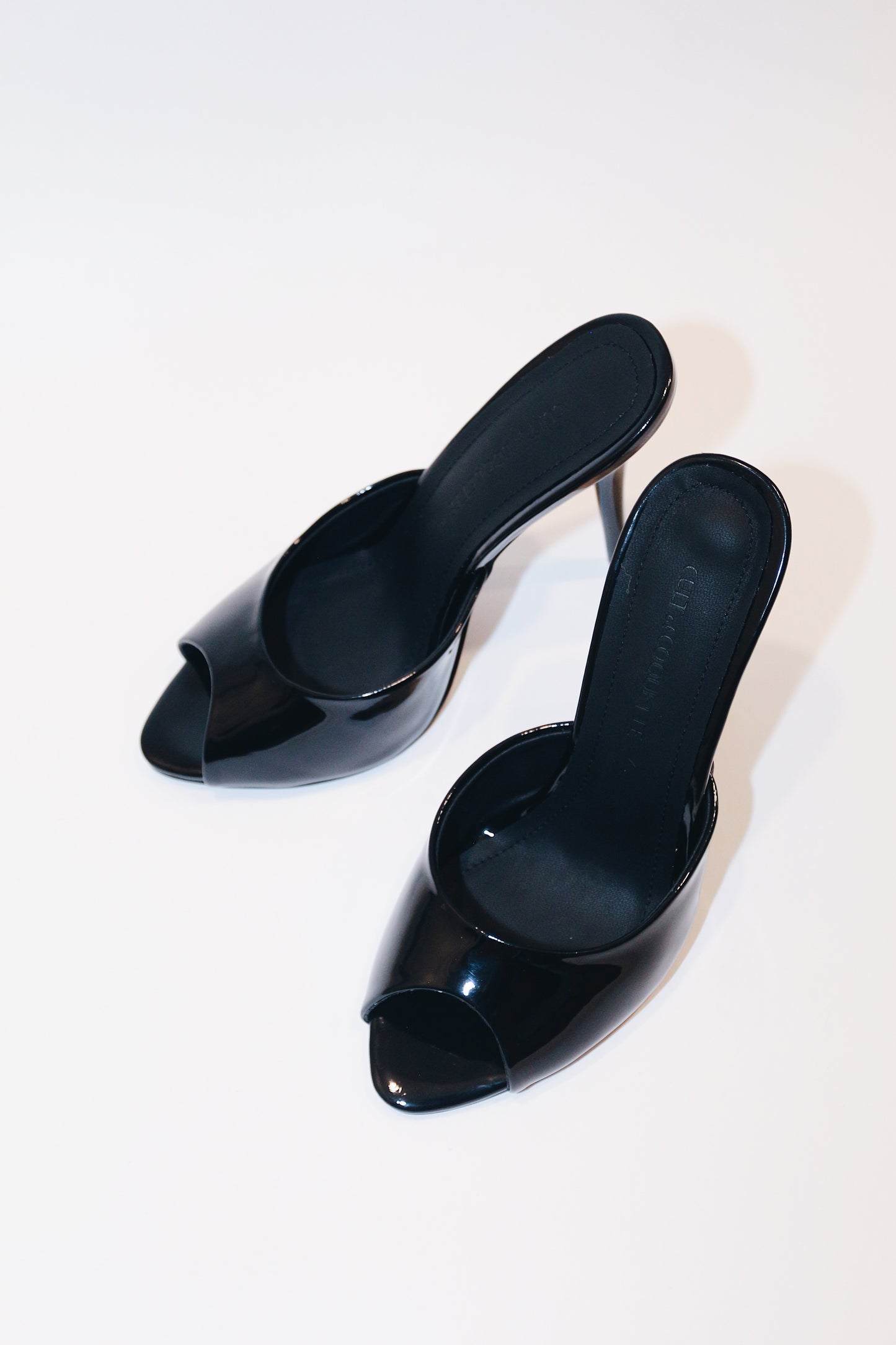 Ford Black Patent Vegan Leather Open Toe Mules