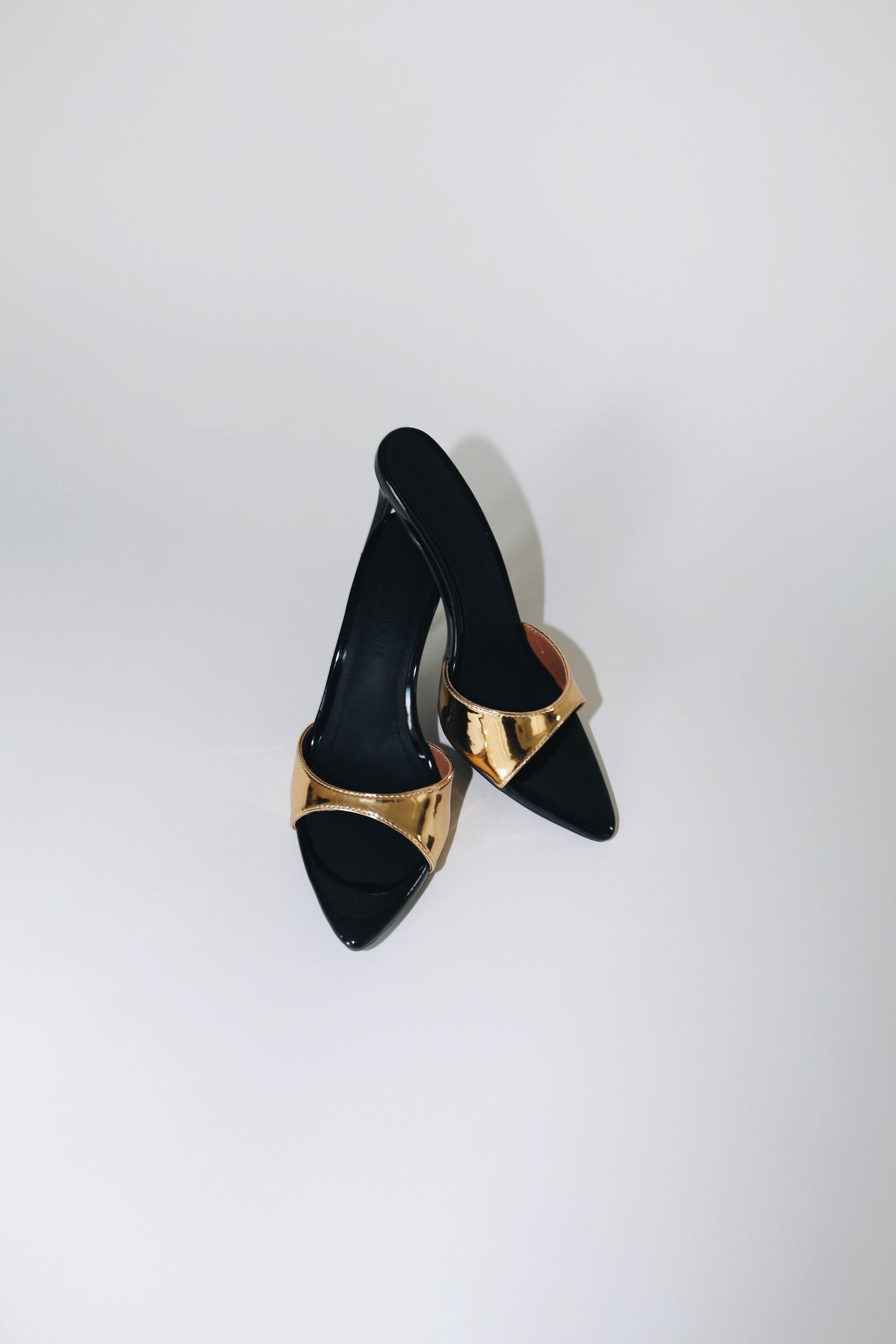 Gia Gold & Black Patent Leather Vegan Mules 80 mm