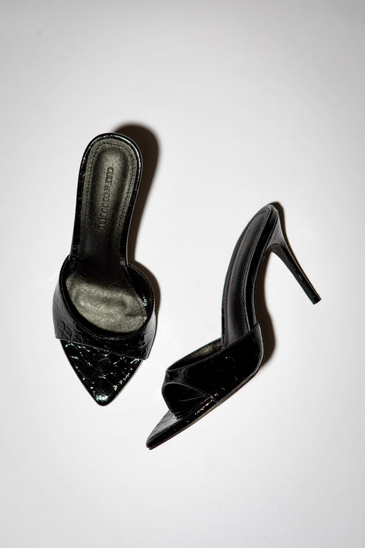 Gia Black Croc Patent Vegan Mules 80 mm