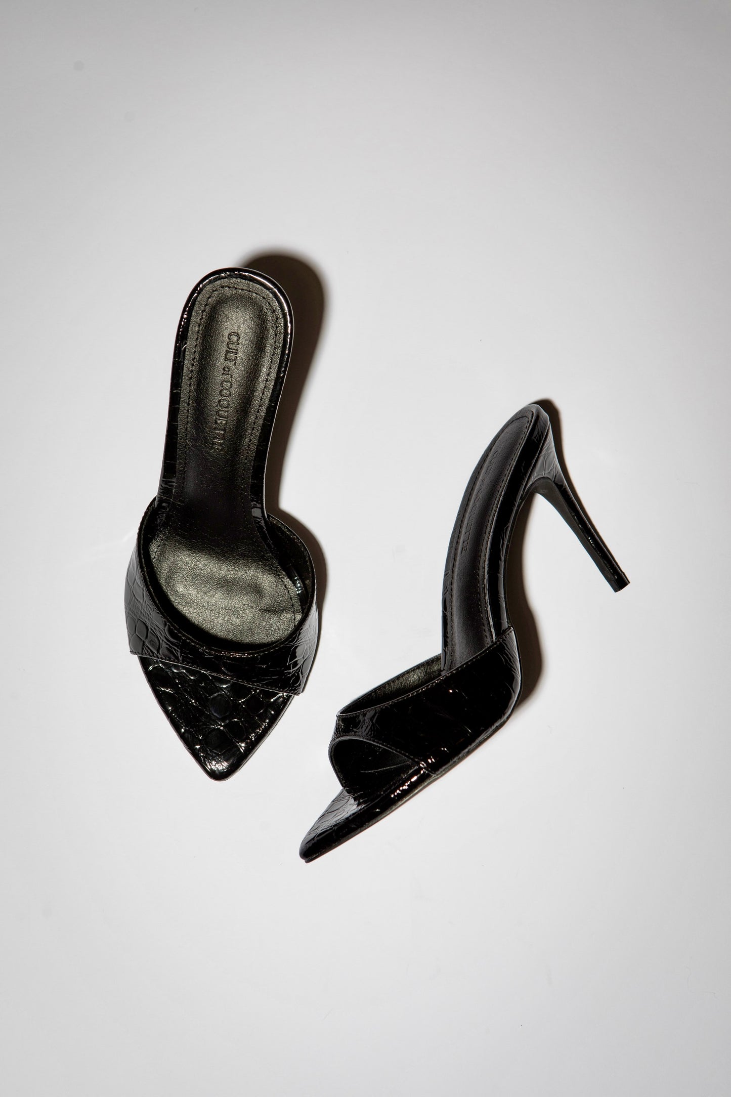 Gia Black Croc Patent Vegan Mules 80 mm