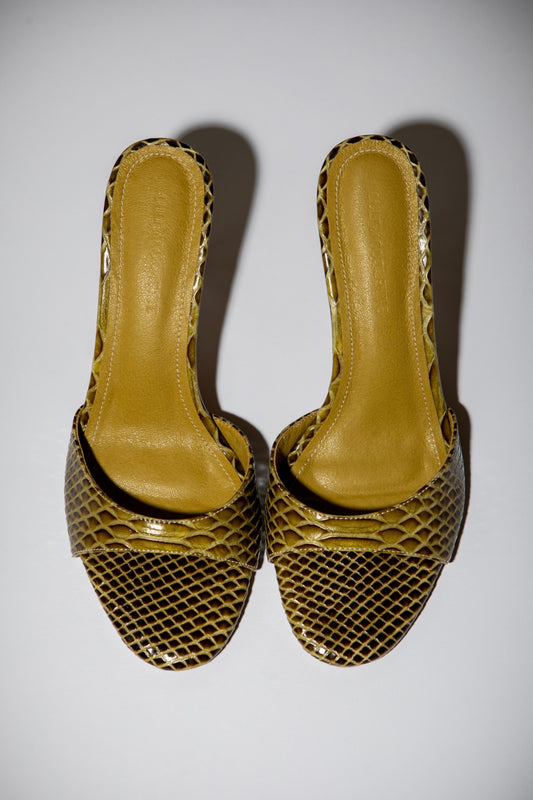 Nour Olive Snake Mules