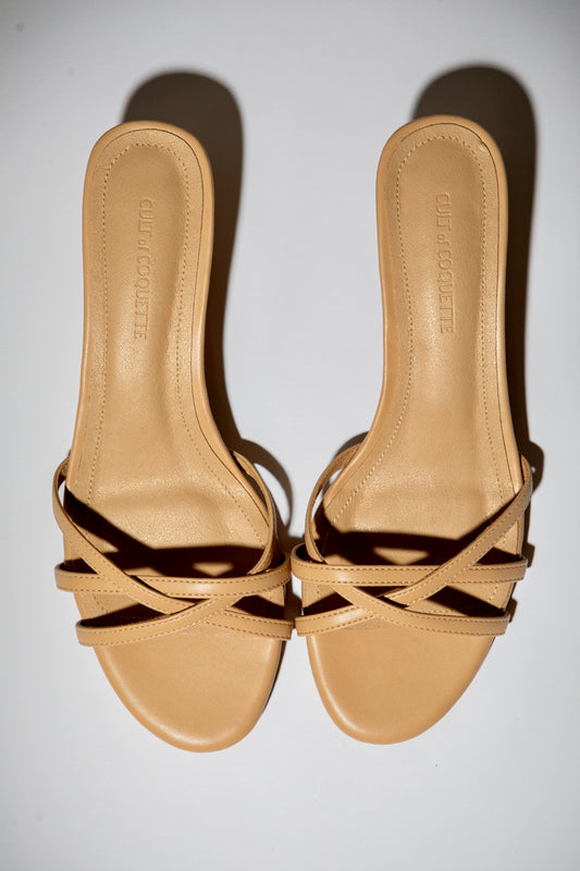 Romy Nude Strappy Kitten Mules 40 mm