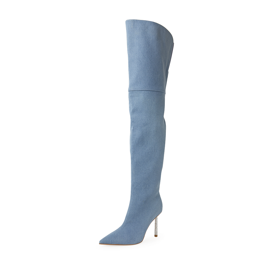 Giselle Denim Crystal Heel Boots