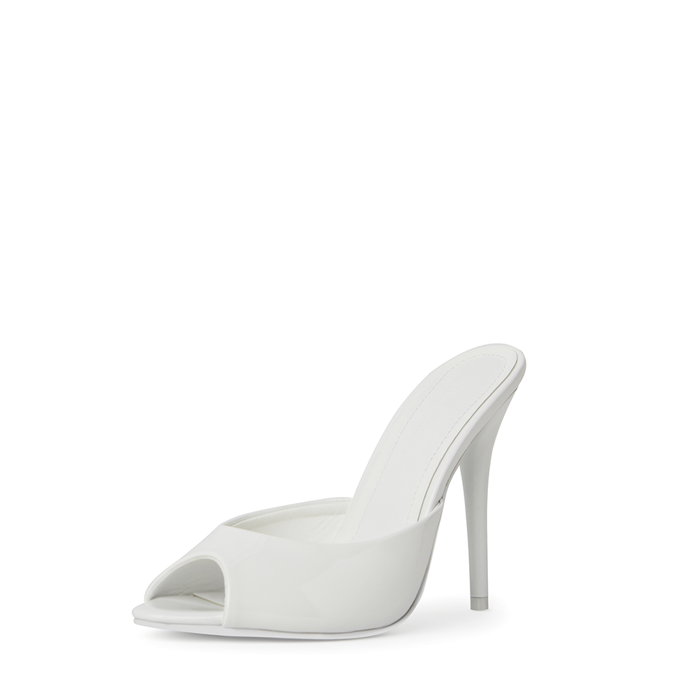 Ford White Patent Vegan Leather Open Toe Mules