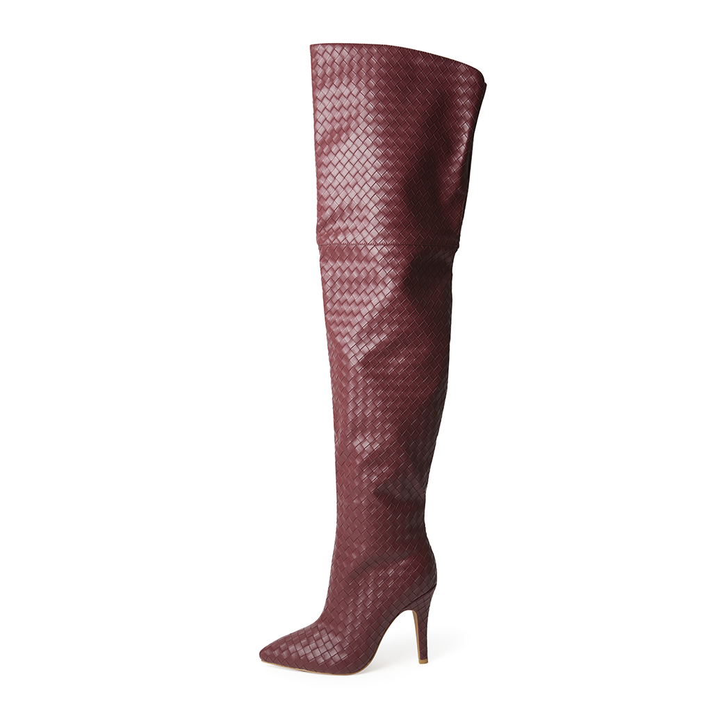 Cher Wine Woven Thigh High Boots