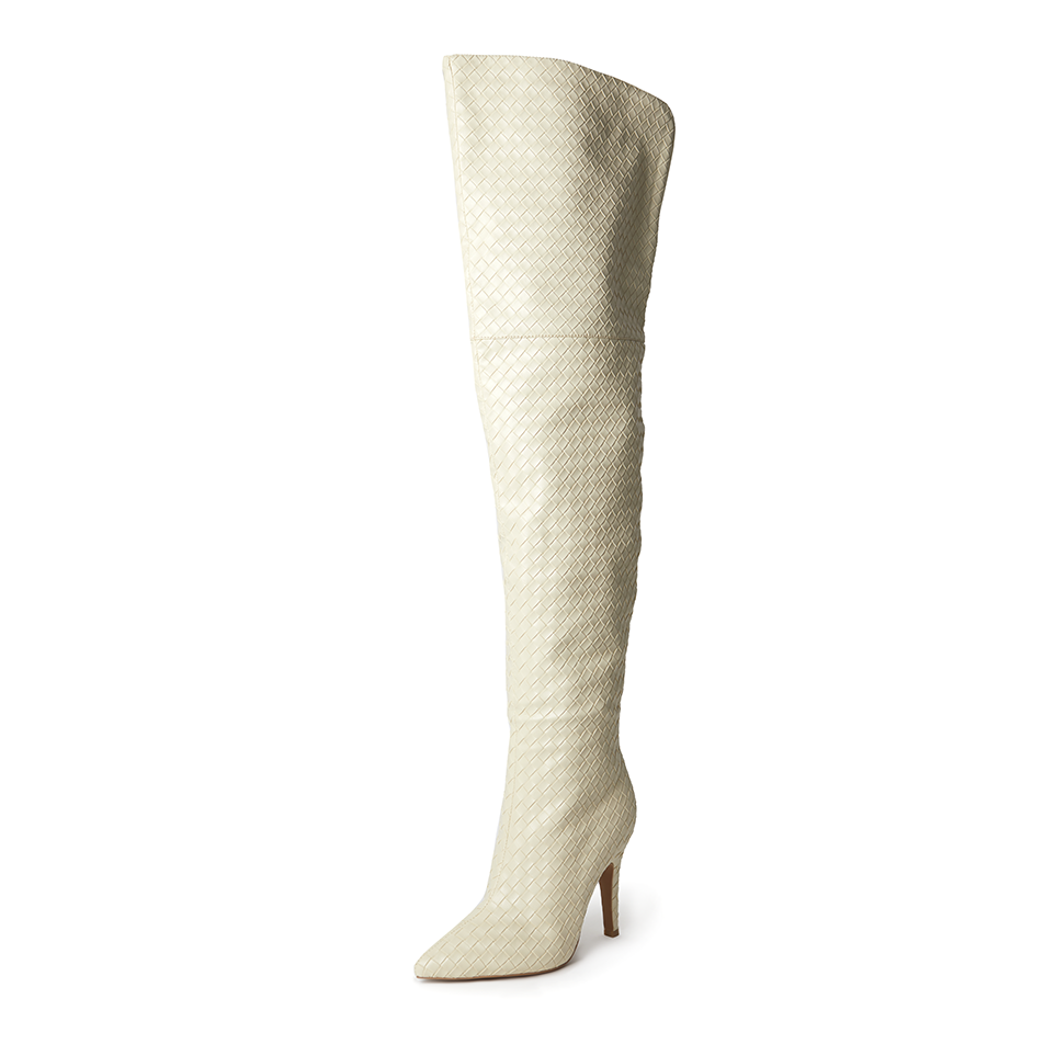 Cher Ivory Woven Thigh High Boots
